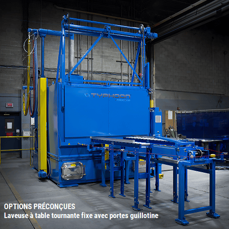 Laveuse à table tournante fixe avec deux portes guillotine pour les opérations de passage