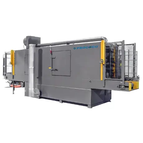 TYPHOON® MB-D Dunnage Washer remove metal chips, shop dust and other soils from trays in a continuous process