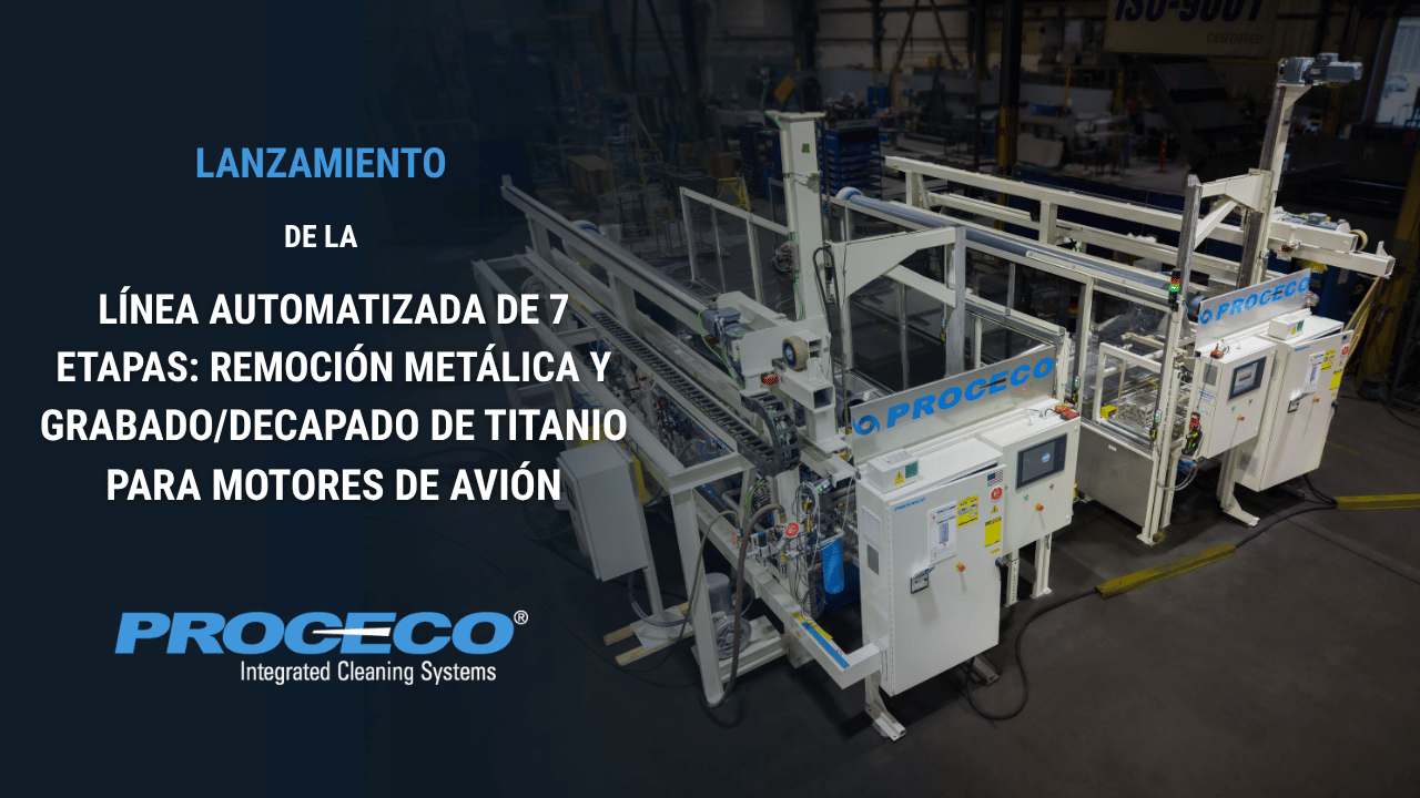 Línea automatizada de 7 etapas: remoción metálica y grabado/decapado de titanio para motores de avión (inglés)