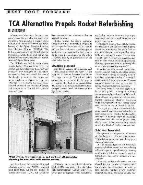 Cleaning of space shuttle solid rocket boosters (Document anglais)