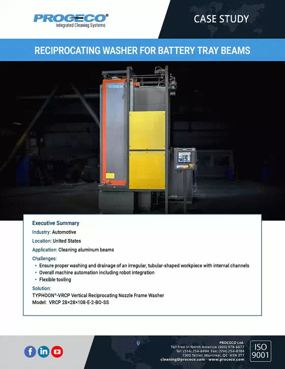 Laveuse à tuyauterie oscillante pour les poutres de supports de batteries des voitures électriques (document en anglais)