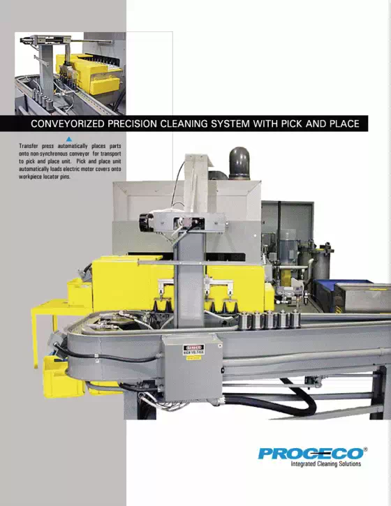  Conveyorized Precision Cleaning with Pick and Place System for Small Electric Motor covers