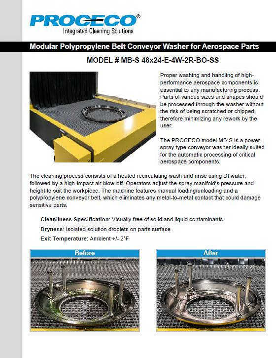 Modular polypropylene - belt conveyor washer for aerospace parts (Document anglais)