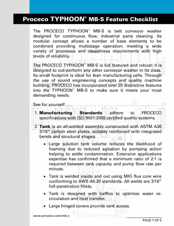 Liste de contrôle en 30 points de la laveuse à convoyeur TYPHOON® MB-S (document en anglais)