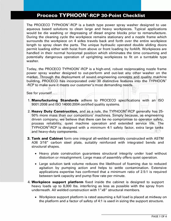 Liste de contrôle en 30 points de la laveuse à tuyauterie oscillante TYPHOON®-RCP (document en anglais)