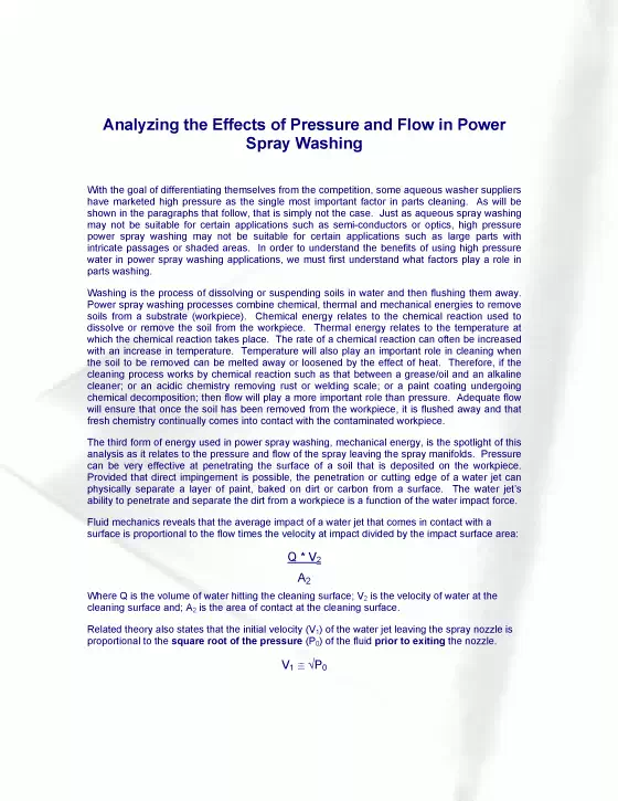 Analyzing the Effects of Pressure and Flow in Power Spray Washing