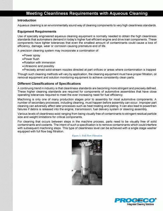 Meeting Cleanliness Requirements With Aqueous Cleaning